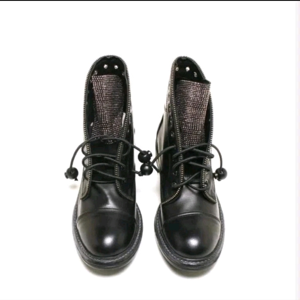 Michelle Lopriore Strass Combat Boot 7 Leather Jeweled Black 37